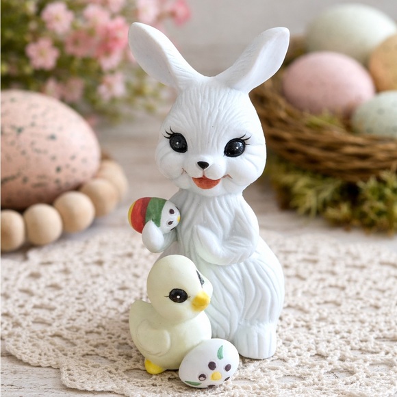 Vintage Other - Vintage Easter Bunny Chick Figurine Made in Taiwan Spring Cottage Whimsy Decor